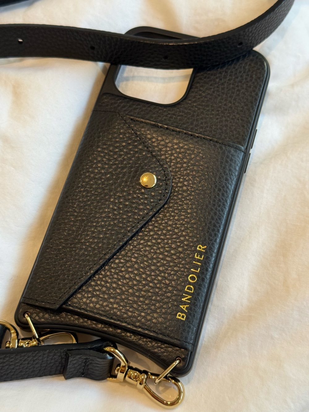Bandolier Black Crossbody Phone Case with Gold Hardware iPhone 15 Pro Max